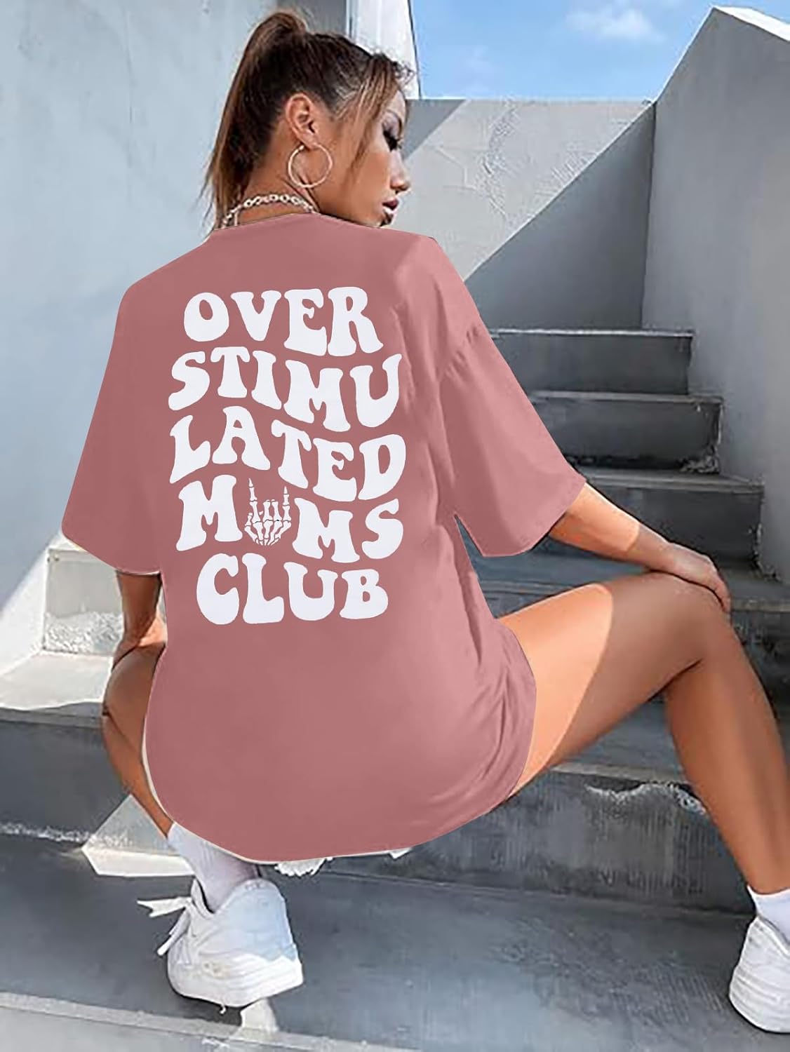 Overstimulated Moms Club Shirt Oversized Mama Shirts Funny Mom Life Graphic Tees Casual Short Sleeve Trendy Tops - Image 3