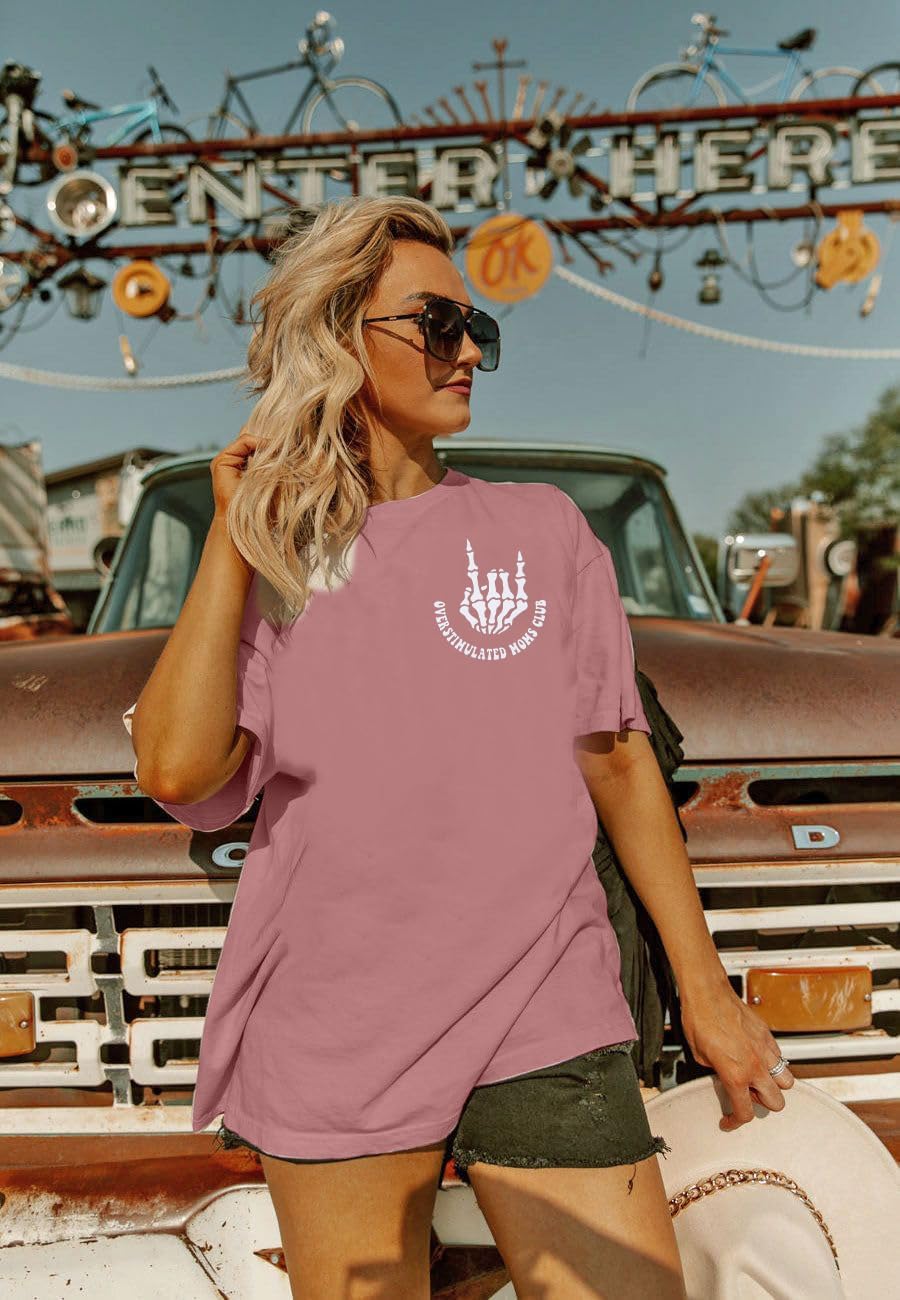 Overstimulated Moms Club Shirt Oversized Mama Shirts Funny Mom Life Graphic Tees Casual Short Sleeve Trendy Tops - Image 6