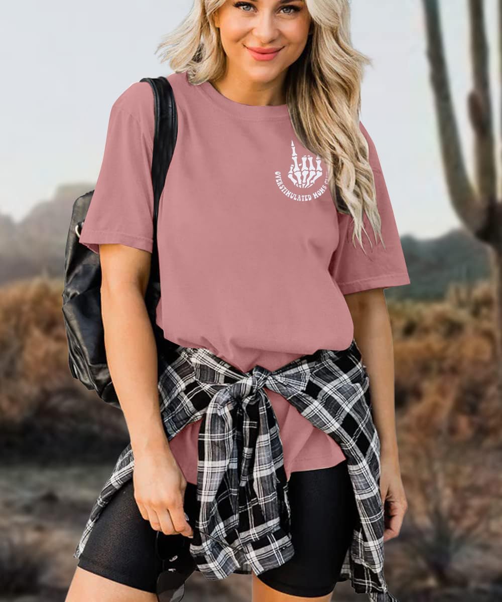 Overstimulated Moms Club Shirt Oversized Mama Shirts Funny Mom Life Graphic Tees Casual Short Sleeve Trendy Tops - Image 2