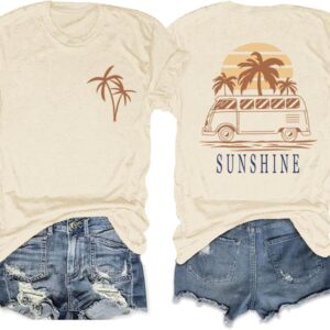 Pairxily Hawaiian Shirts for Women Beach Hawaii Tropical Shirt Palm Tree Sunshine Graphic Tees Vacation Summer Vibes Tops