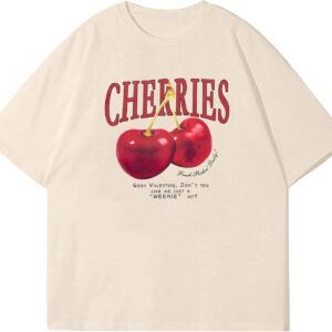 Pairxily Oversized Graphic Tees Vintage Cherry Fruit Shirt for Men Aesthetic Printed Unisex T Shirts Short Sleeve Casual Tops
