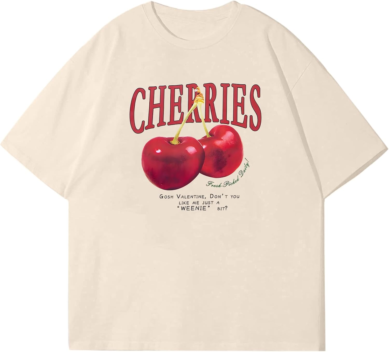 Pairxily Oversized Graphic Tees Vintage Cherry Fruit Shirt for Men Aesthetic Printed Unisex T Shirts Short Sleeve Casual Tops