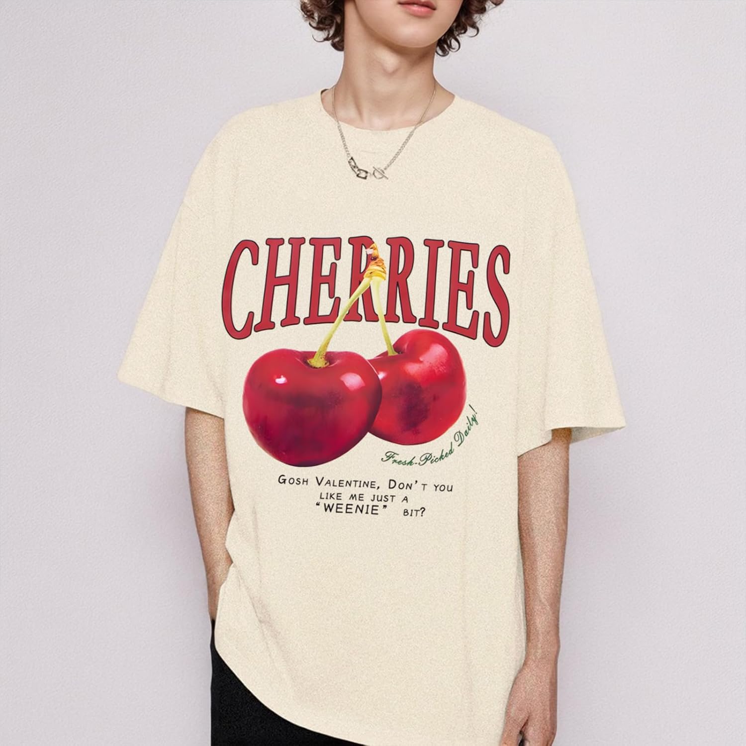 Pairxily Oversized Graphic Tees Vintage Cherry Fruit Shirt for Men Aesthetic Printed Unisex T Shirts Short Sleeve Casual Tops - Image 4
