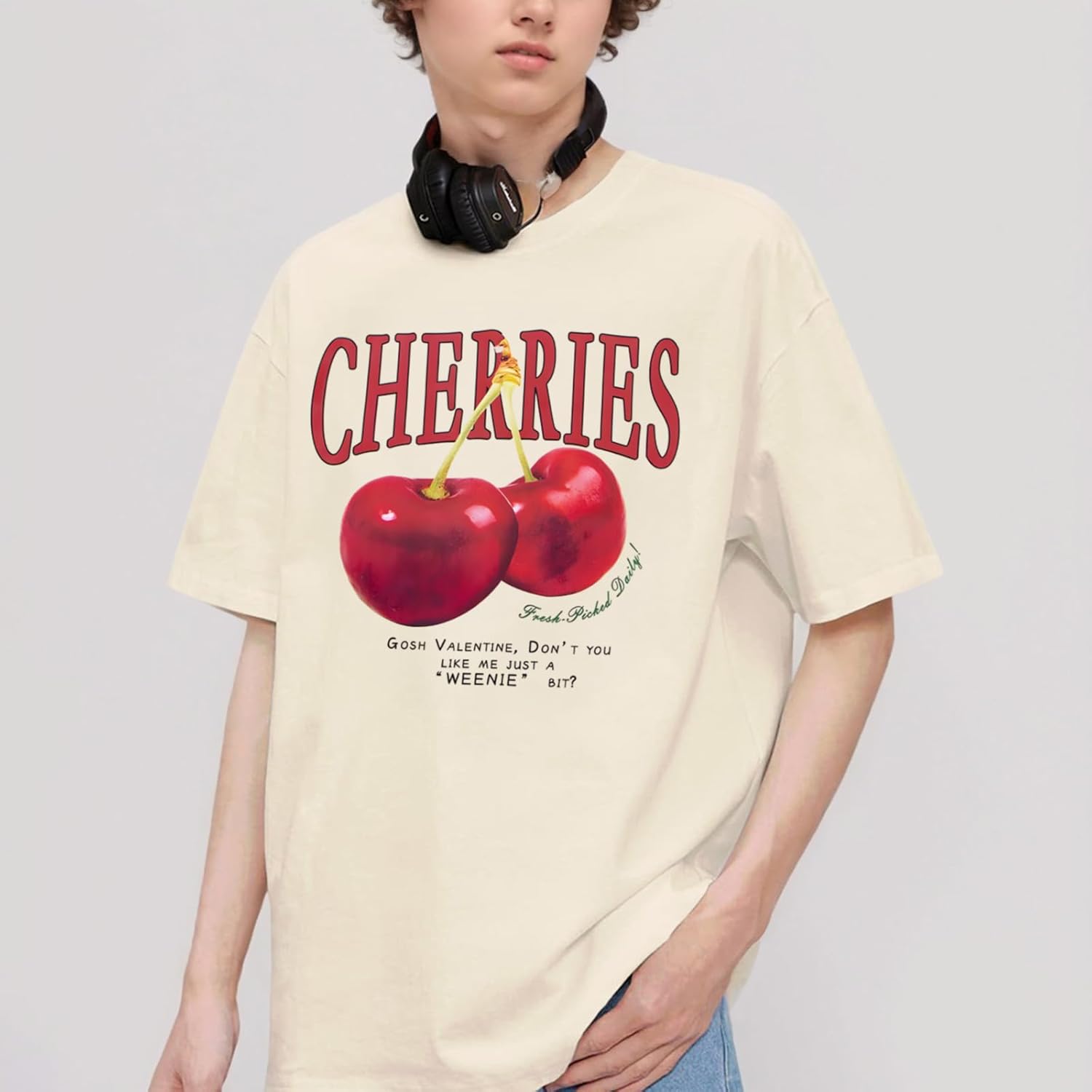 Pairxily Oversized Graphic Tees Vintage Cherry Fruit Shirt for Men Aesthetic Printed Unisex T Shirts Short Sleeve Casual Tops - Image 2