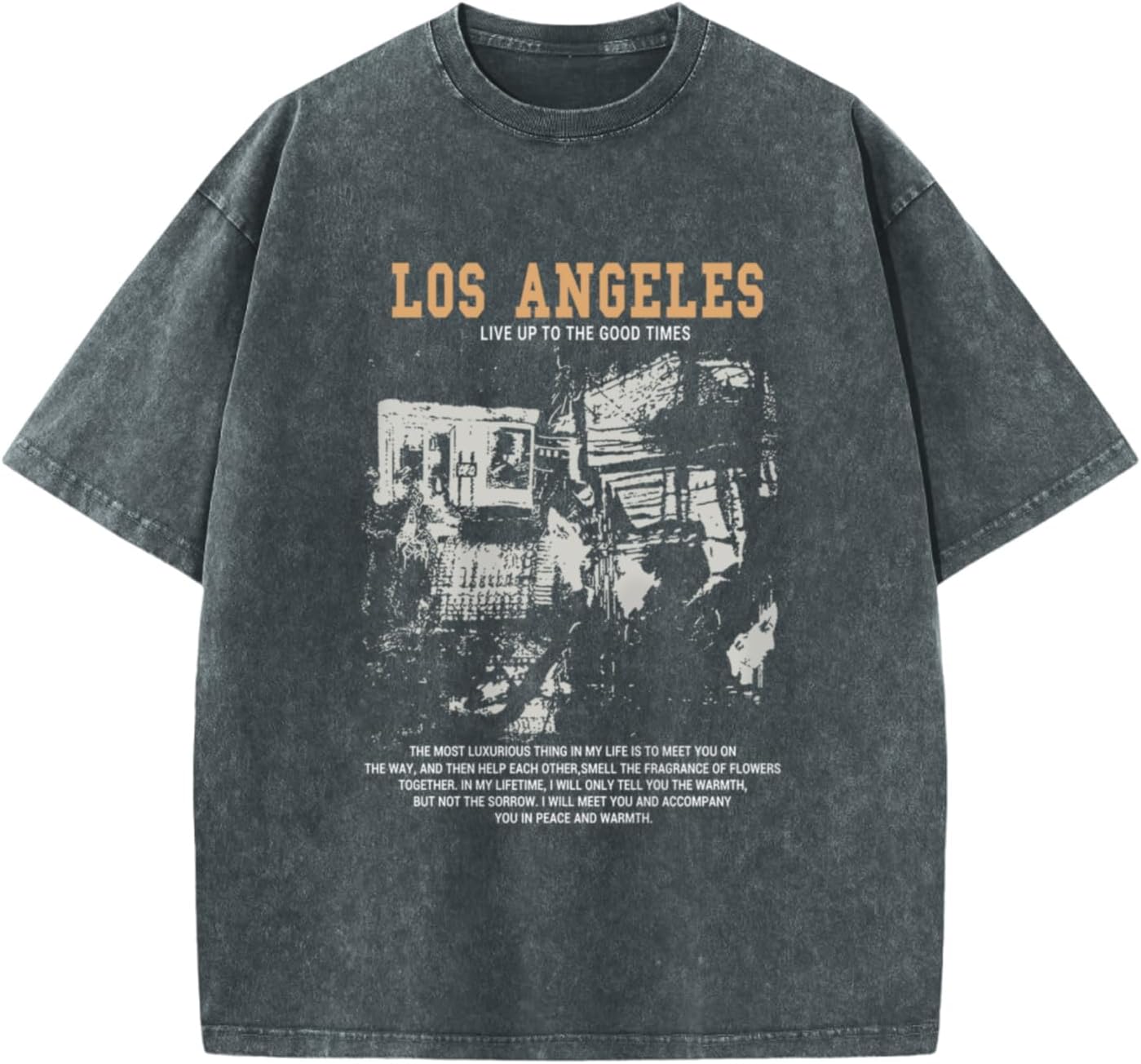 Pairxily Oversized Graphic Tshirts for Men Acid Wash Los Angeles Vintage Tees Streetwear Baggy Cotton Shirts Casual Tops - Image 12
