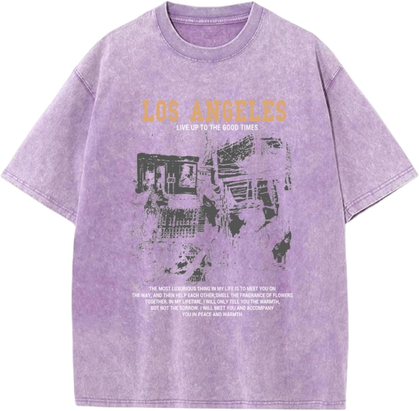 Pairxily Oversized Graphic Tshirts for Men Acid Wash Los Angeles Vintage Tees Streetwear Baggy Cotton Shirts Casual Tops - Image 16