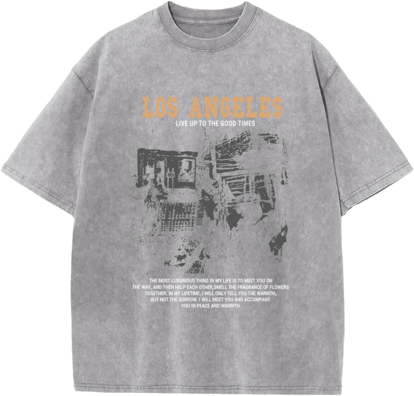 Pairxily Oversized Graphic Tshirts for Men Acid Wash Los Angeles Vintage Tees Streetwear Baggy Cotton Shirts Casual Tops - Image 13