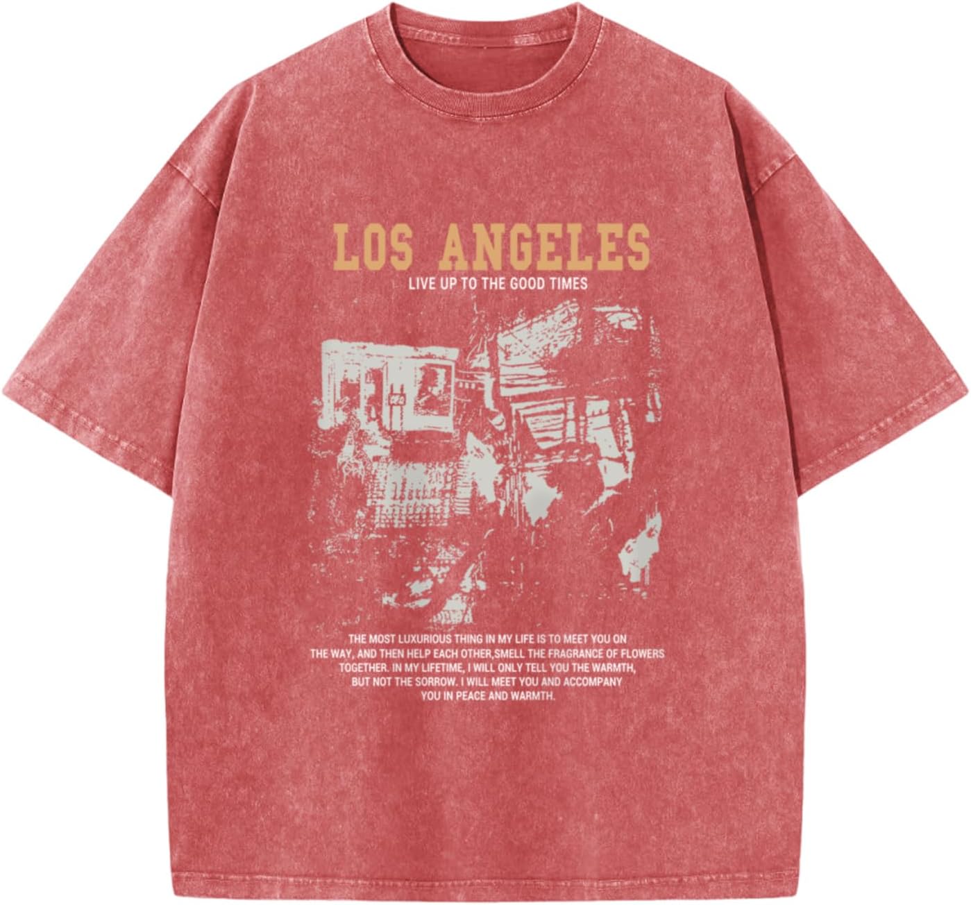 Pairxily Oversized Graphic Tshirts for Men Acid Wash Los Angeles Vintage Tees Streetwear Baggy Cotton Shirts Casual Tops - Image 8