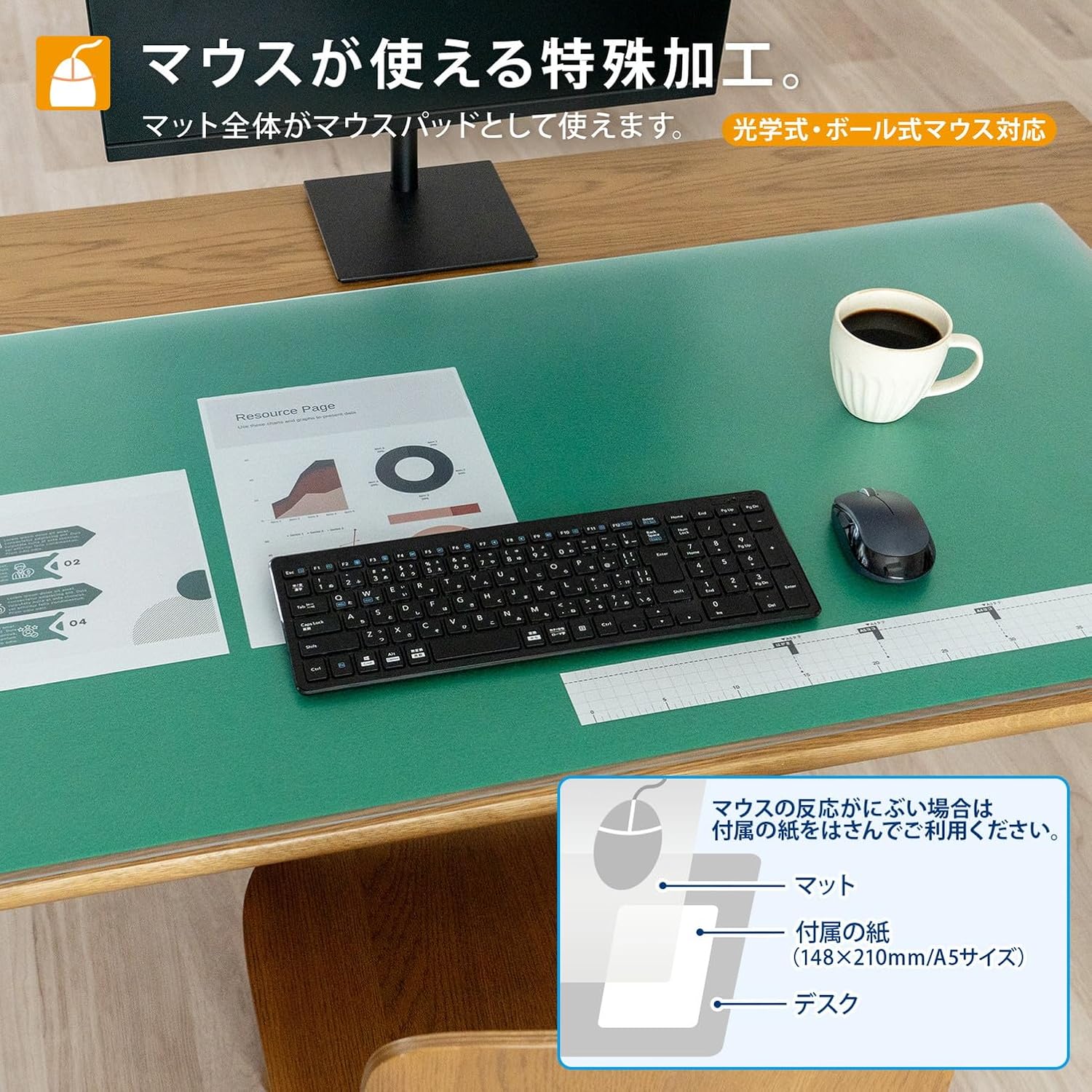 Plus 41-338 Desk Mat, Mouse, Underlayment, Non-Transferred, 53.2 x 23.2 inches (1390 x 590 mm), Diagonal Cut - Image 3