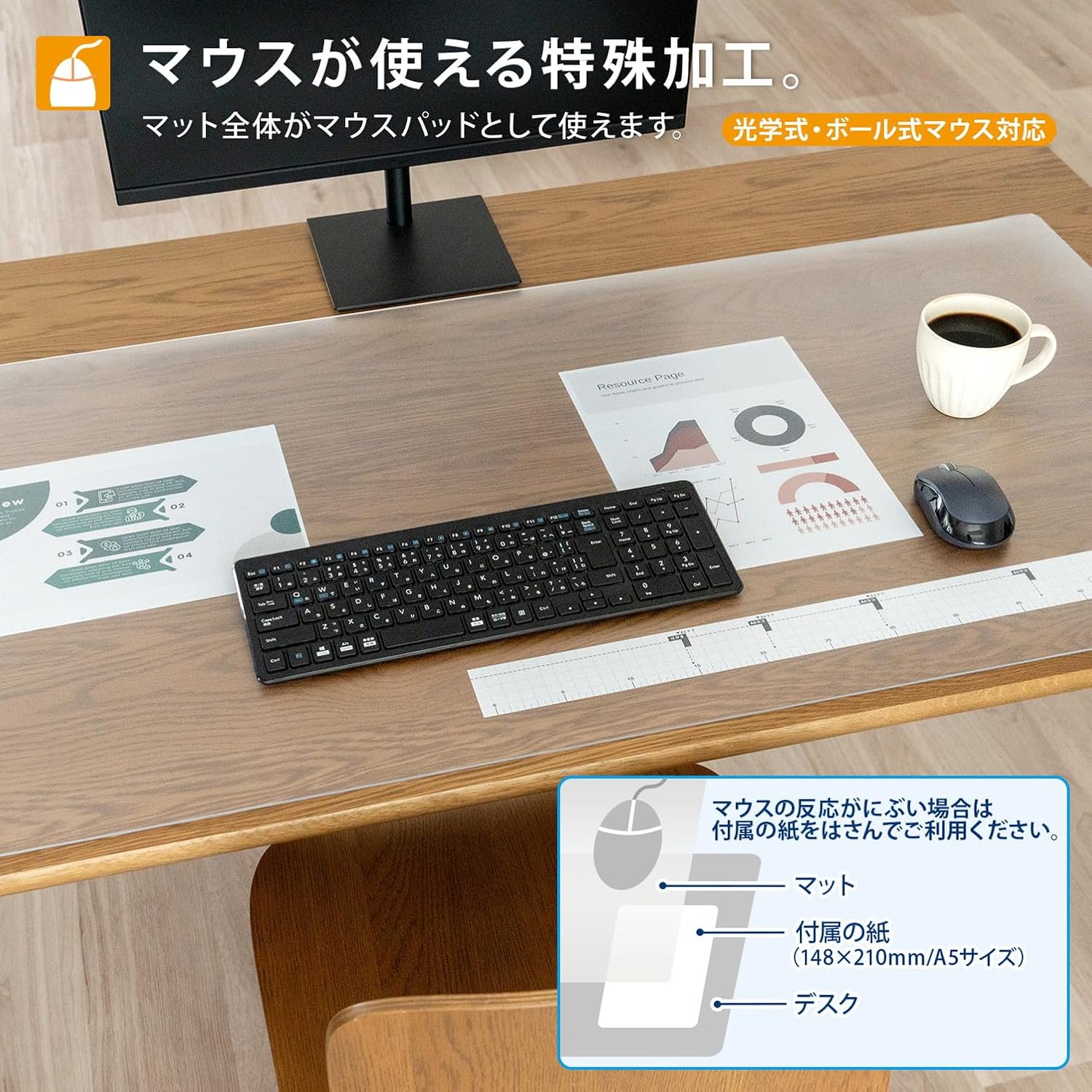 Plus 41343 Desk Mat, Compatible with Mouse, Non-Transfering, Single, 46.9 x 23.2 inches (1190 x 590 mm), Diagonal Cut - Image 3