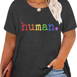 Plus Size Pride Shirt for Women Rainbow Graphic Tees LGBTQ Equality T-Shirt Funny Letter Print Short Sleeve Tops Blouse