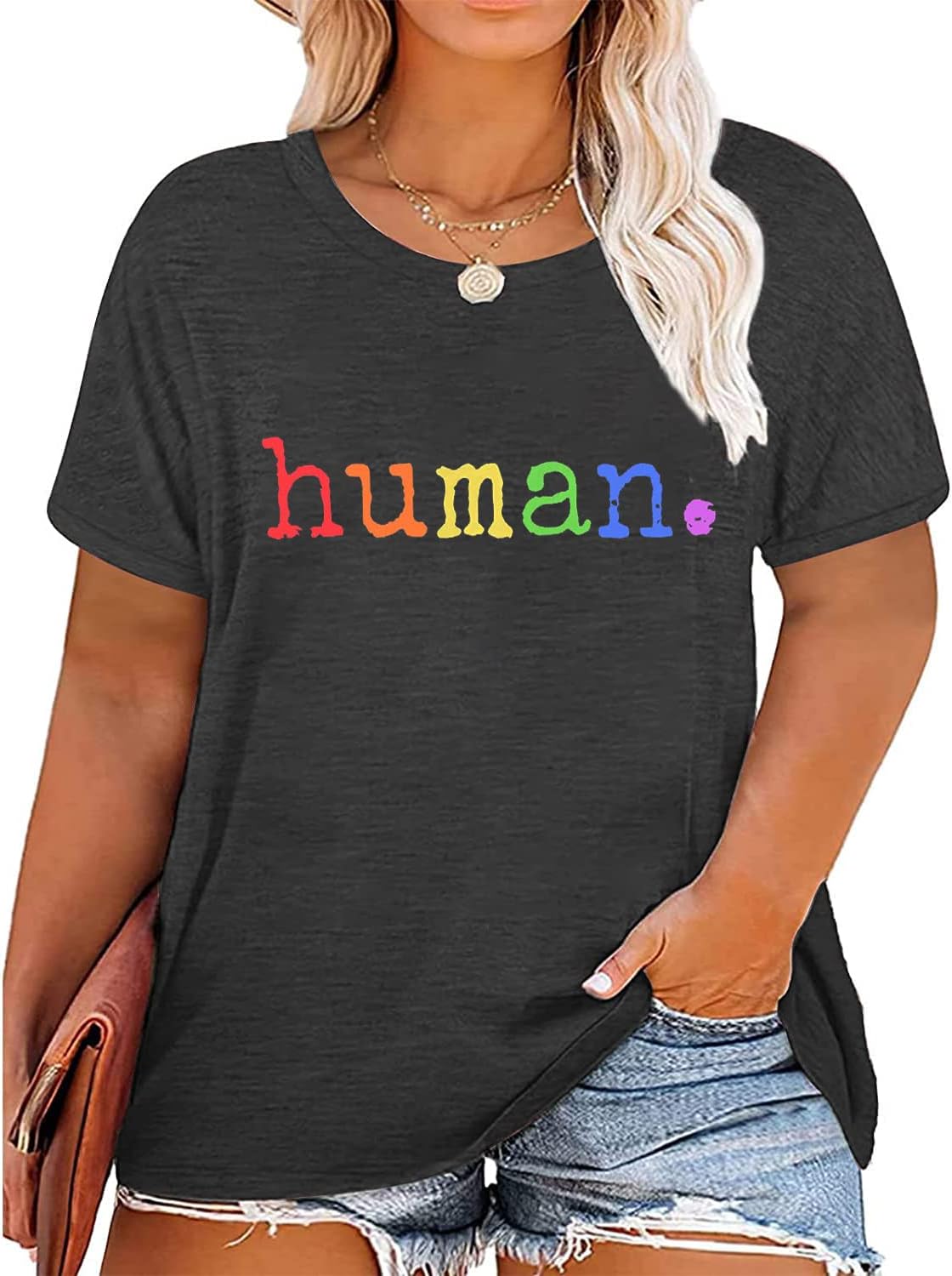Plus Size Pride Shirt for Women Rainbow Graphic Tees LGBTQ Equality T-Shirt Funny Letter Print Short Sleeve Tops Blouse