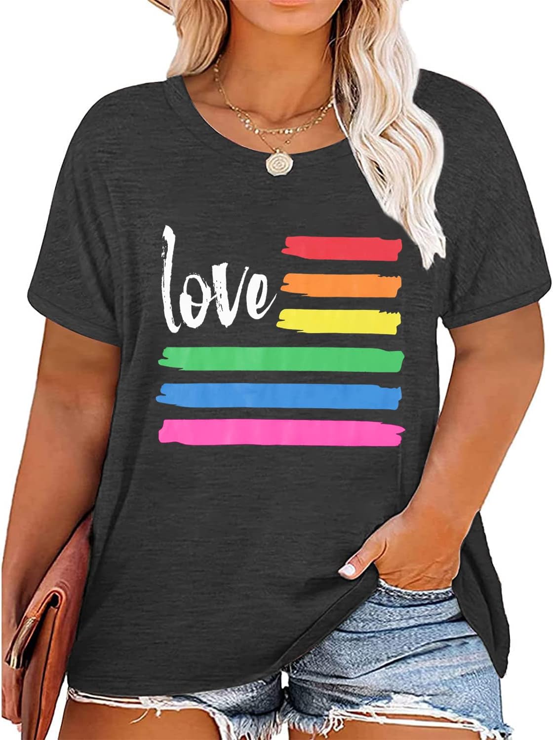 Plus Size Pride Shirt for Women Rainbow Graphic Tees LGBTQ Equality T-Shirt Funny Letter Print Short Sleeve Tops Blouse - Image 2