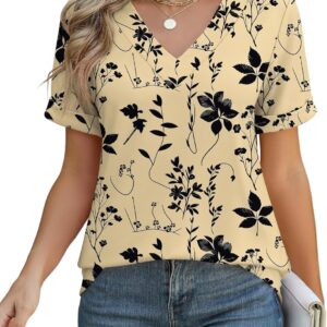 Rapbin T Shirts for Women Short Sleeve V Neck Tshirts Loose Fit Lightweight Soft Casual Summer Spring Tee Tops