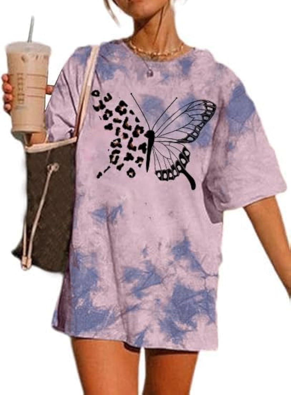 Remidoo Women's Casual Crewneck Short Sleeve Sun and Moon Print Tie Dye Oversized Graphic Top - Image 19