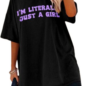 Remidoo Women's Casual Short Sleeve Graphic Oversized T Shirt Loose Letter Print Tee Top Blouse