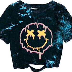 Remidoo Women's Casual Short Sleeve Graphic Print Tie Dye Crop Top T Shirt