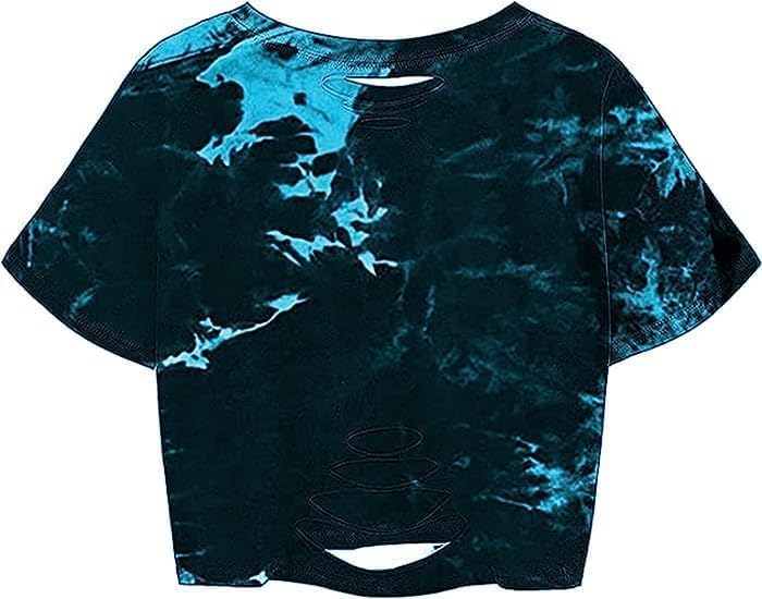 Remidoo Women's Casual Short Sleeve Graphic Print Tie Dye Crop Top T Shirt - Image 2