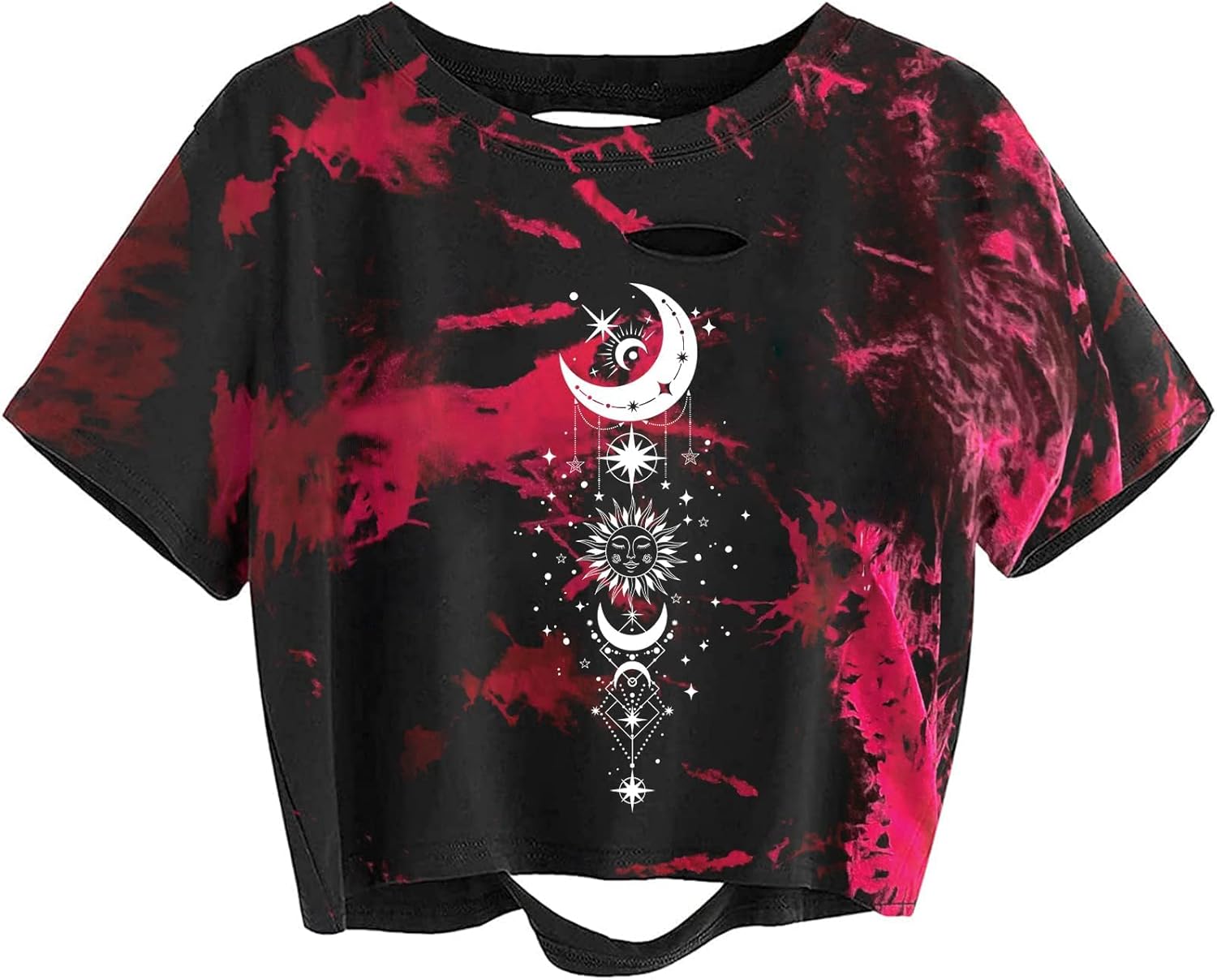 Remidoo Women's Casual Short Sleeve Graphic Print Tie Dye Crop Top T Shirt - Image 6