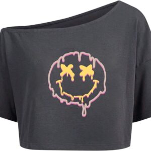 Remidoo Women's Off The Shoulder Graphic Crop Top Tee Half Sleeve Loose Fit T Shirt