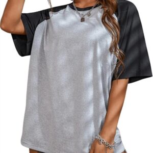 Remidoo Womens Short Sleeve Oversized T Shirt Color Block Crew Neck Casual Tee Tops