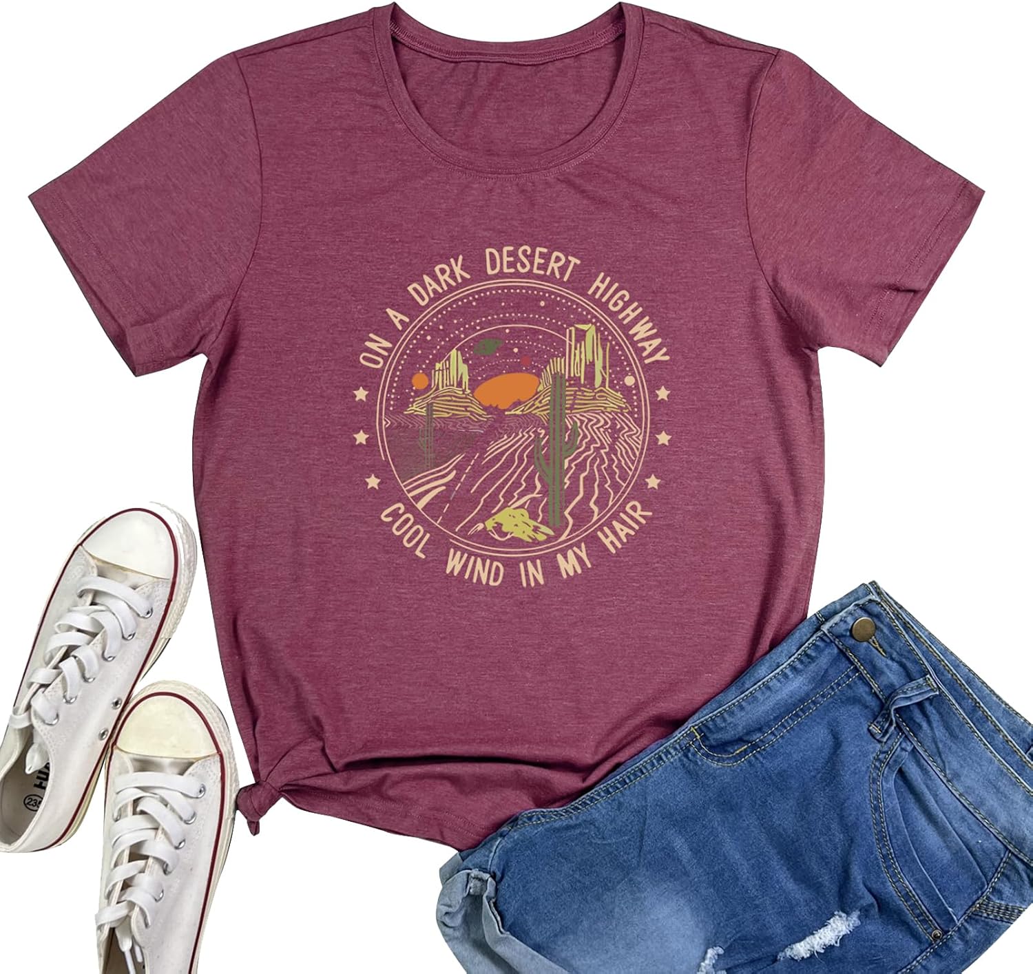 ROSEPARK Women Dark Desert Cute Graphic Tee Shirts - Image 6