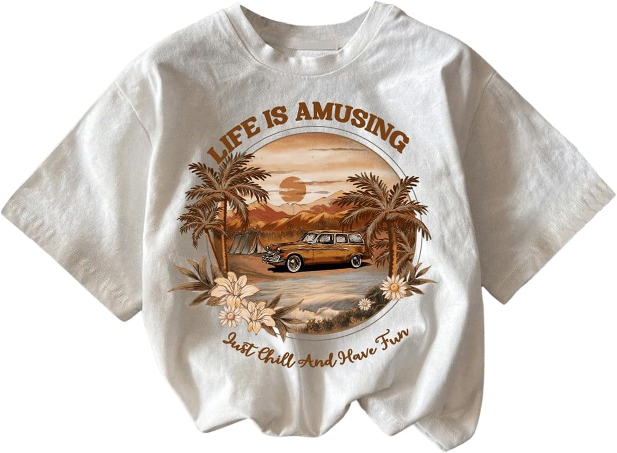 RoseSeek Girl's Graphic Print Tee Shirt Round Neck Short Sleeve T Shirts Summer Cute Trendy Tops - Image 12