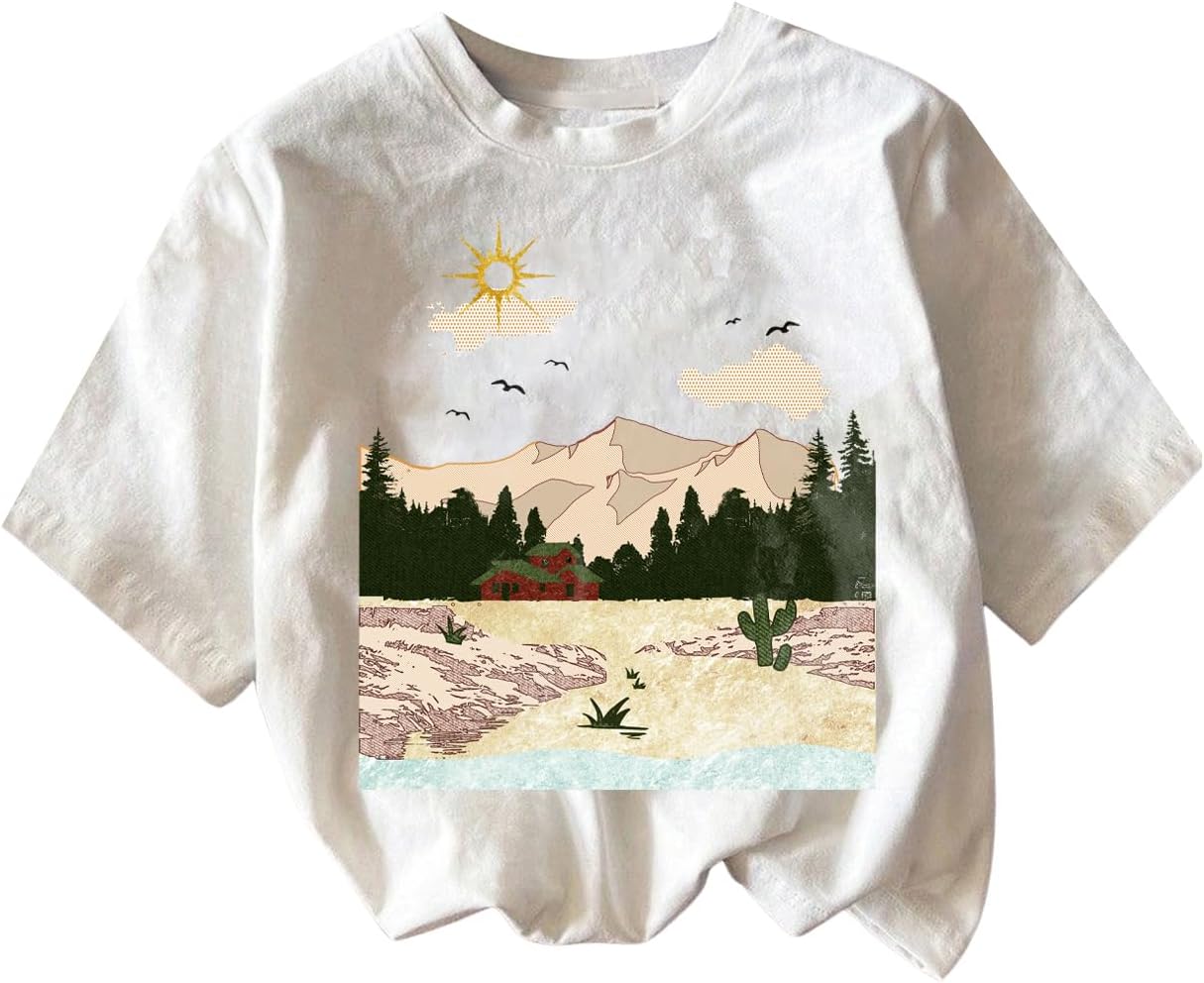 RoseSeek Girl's Graphic Print Tee Shirt Round Neck Short Sleeve T Shirts Summer Cute Trendy Tops - Image 24