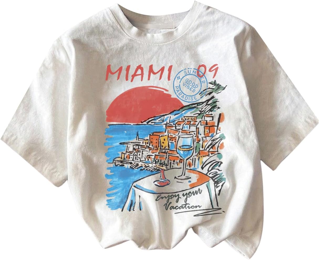 RoseSeek Girl's Graphic Print Tee Shirt Round Neck Short Sleeve T Shirts Summer Cute Trendy Tops - Image 46