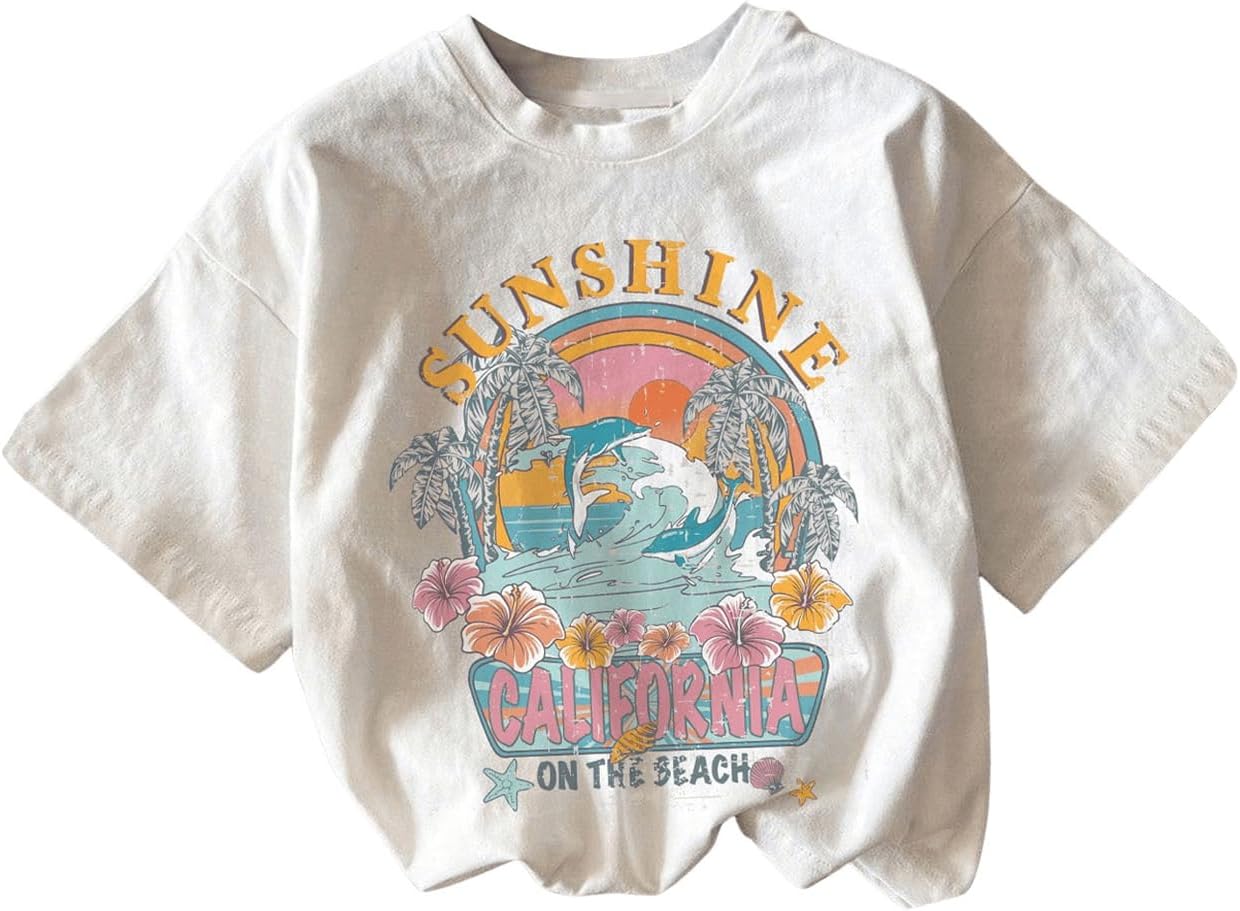 RoseSeek Girl's Graphic Print Tee Shirt Round Neck Short Sleeve T Shirts Summer Cute Trendy Tops