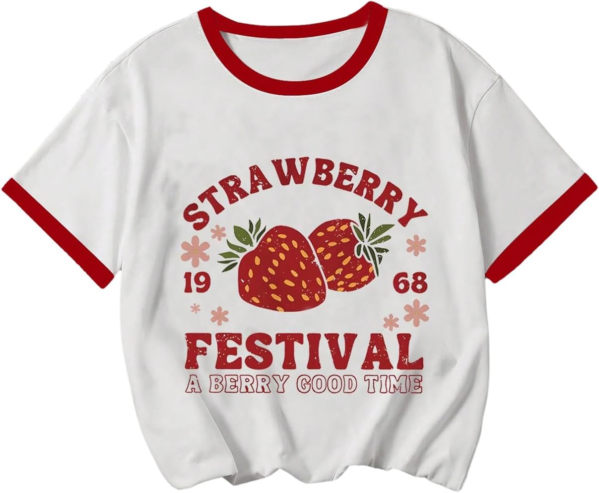 RoseSeek Girl's Graphic Print Tee Shirt Round Neck Short Sleeve T Shirts Summer Cute Trendy Tops - Image 15