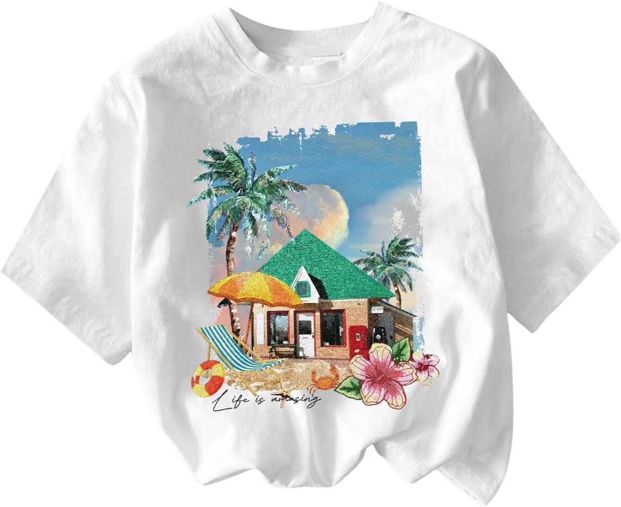 RoseSeek Girl's Graphic Print Tee Shirt Round Neck Short Sleeve T Shirts Summer Cute Trendy Tops - Image 25