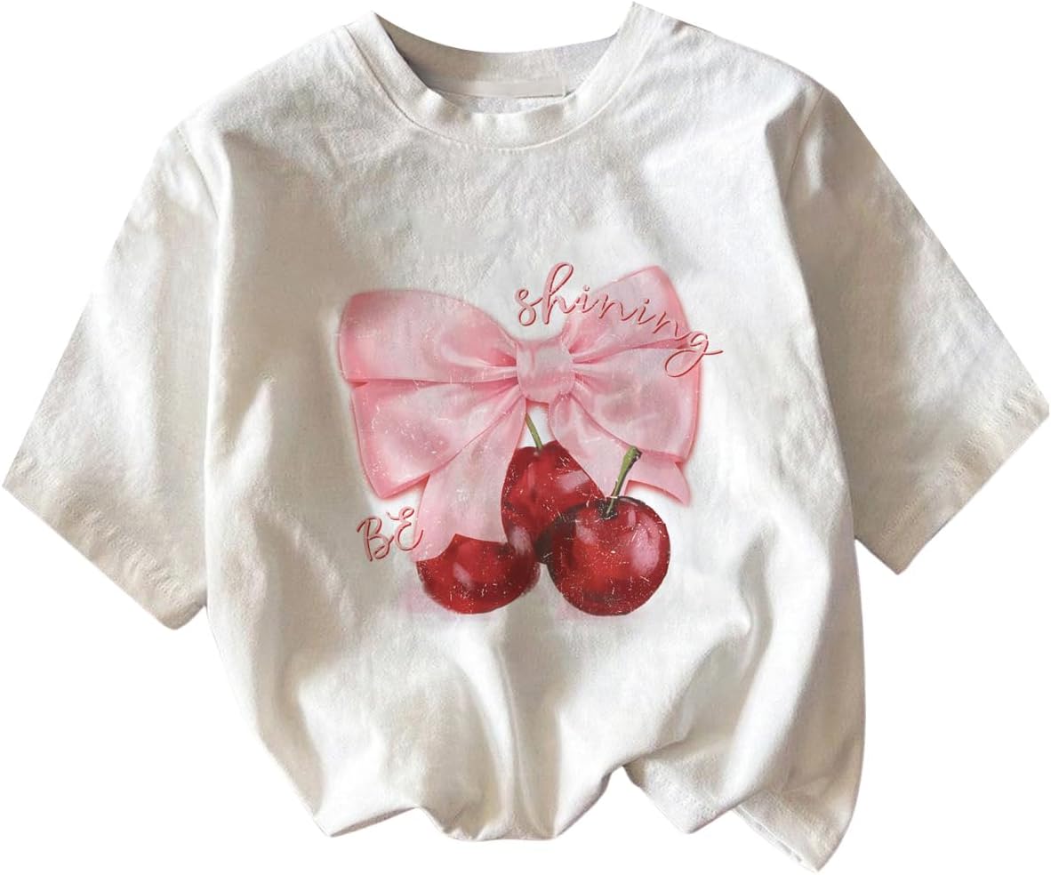 RoseSeek Girl's Graphic Print Tee Shirt Round Neck Short Sleeve T Shirts Summer Cute Trendy Tops - Image 35