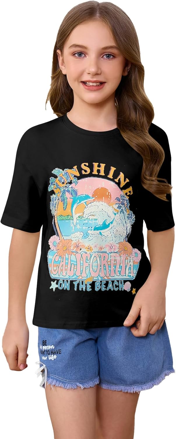RoseSeek Girl's Graphic Print Tee Shirt Round Neck Short Sleeve T Shirts Summer Cute Trendy Tops - Image 9