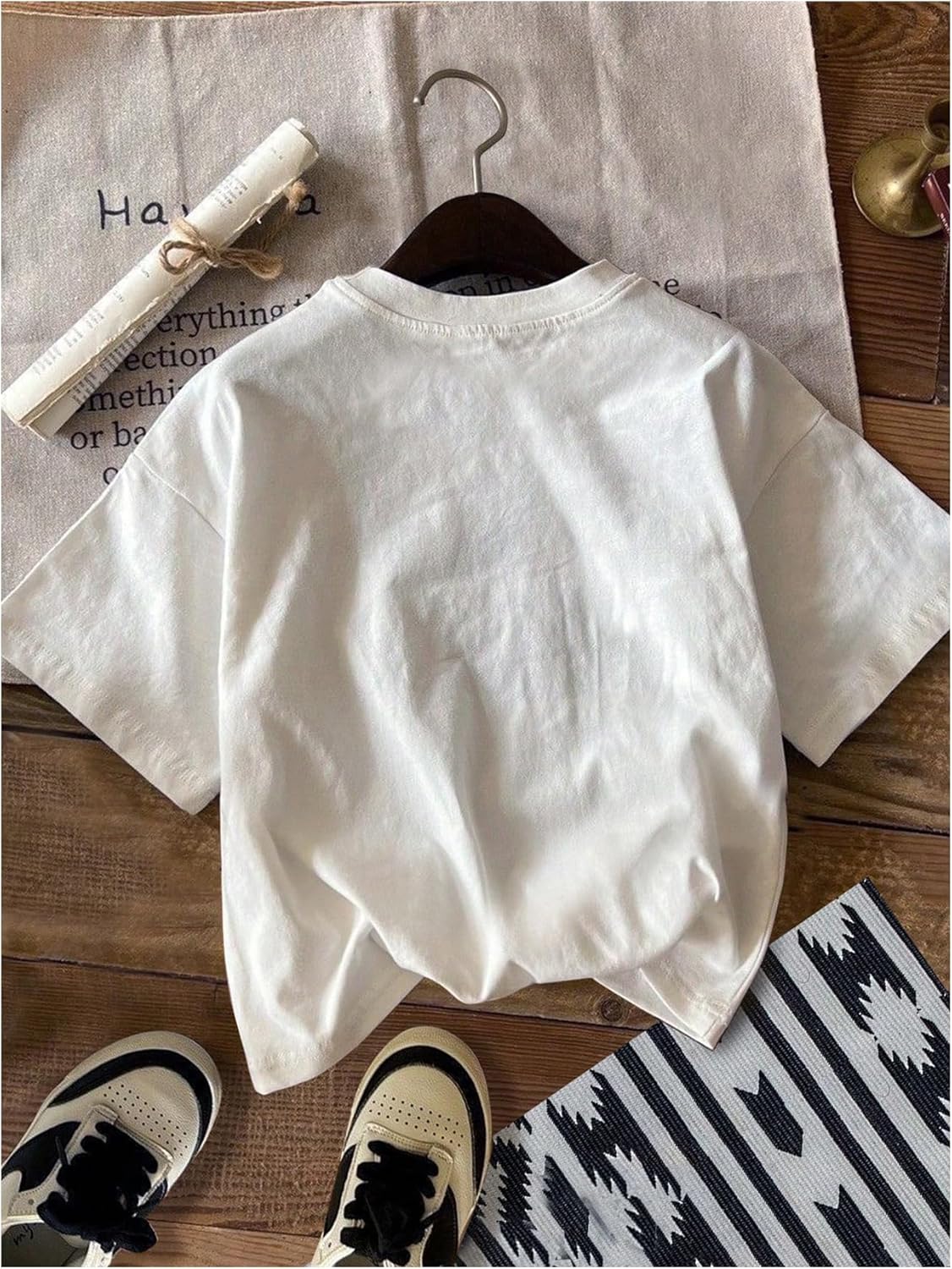 RoseSeek Men's Graphic Letter Print Tees Crewneck Short Sleeve Baggy Drop Shoulder Vintage T Shirts Streetwear - Image 2