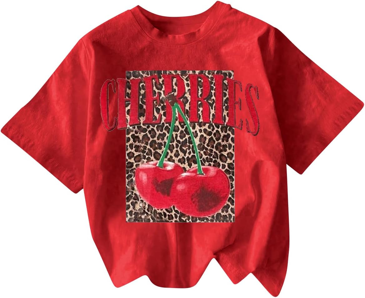 RoseSeek Women's Cherry Bow Graphic Tees Short Sleeve Crew Neck Summer T Shirt Tops for Women Trendy - Image 14