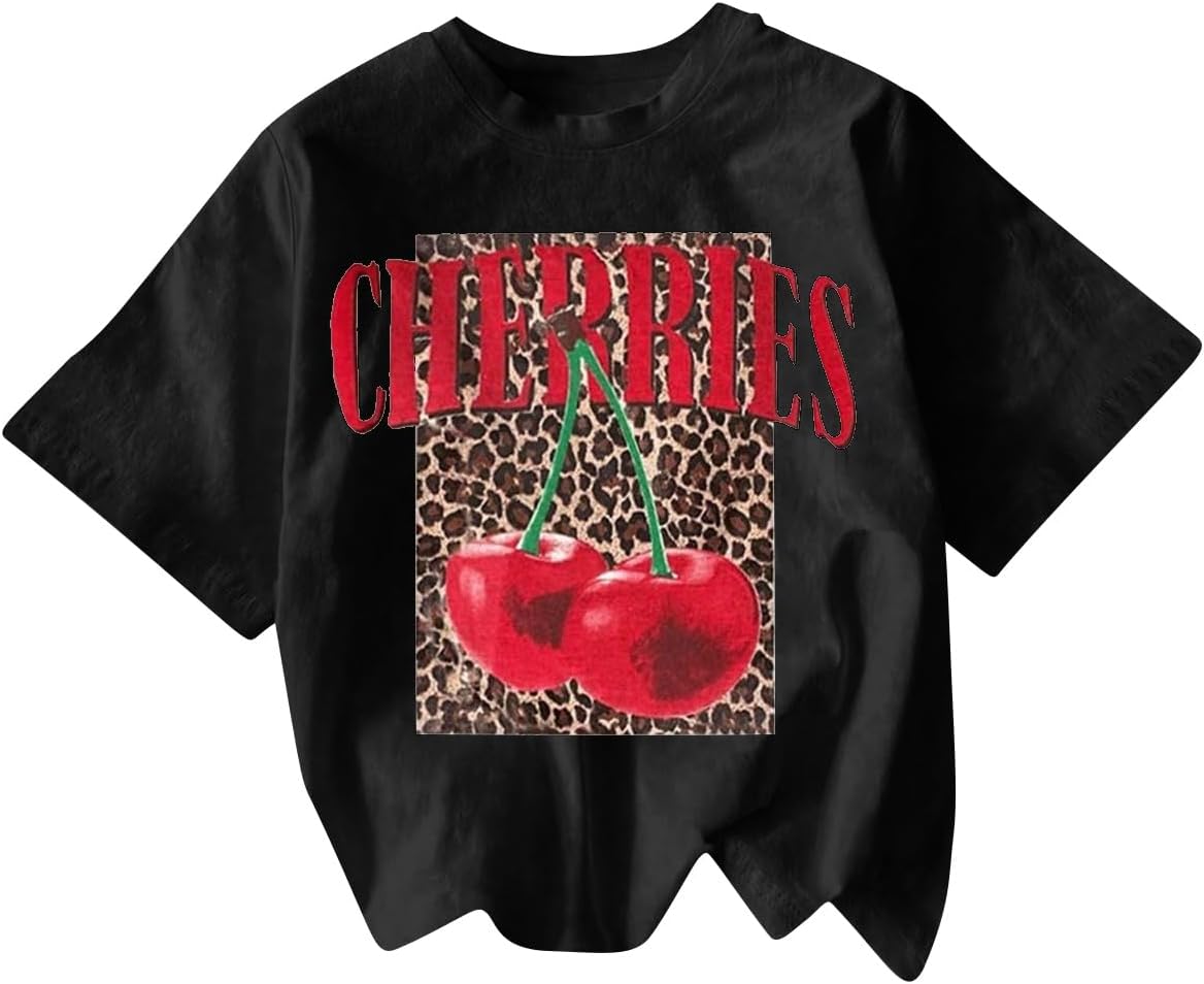 RoseSeek Women's Cherry Bow Graphic Tees Short Sleeve Crew Neck Summer T Shirt Tops for Women Trendy - Image 9