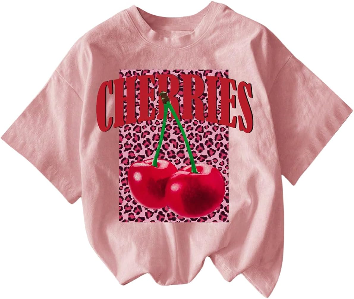 RoseSeek Women's Cherry Bow Graphic Tees Short Sleeve Crew Neck Summer T Shirt Tops for Women Trendy - Image 23