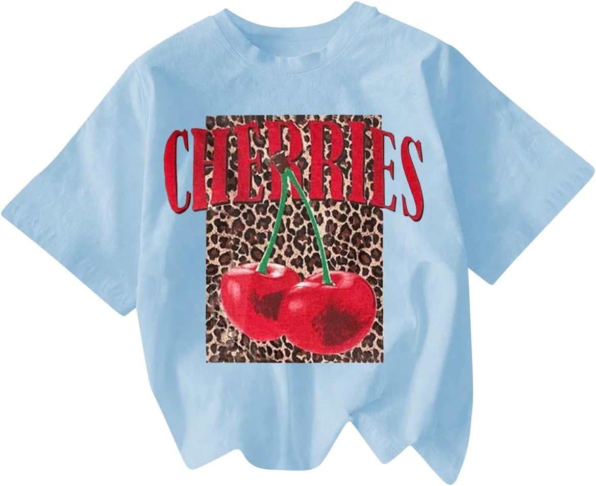 RoseSeek Women's Cherry Bow Graphic Tees Short Sleeve Crew Neck Summer T Shirt Tops for Women Trendy - Image 5