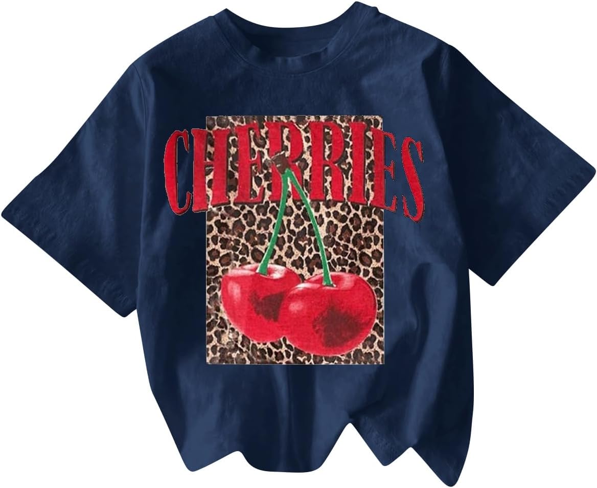 RoseSeek Women's Cherry Bow Graphic Tees Short Sleeve Crew Neck Summer T Shirt Tops for Women Trendy - Image 7