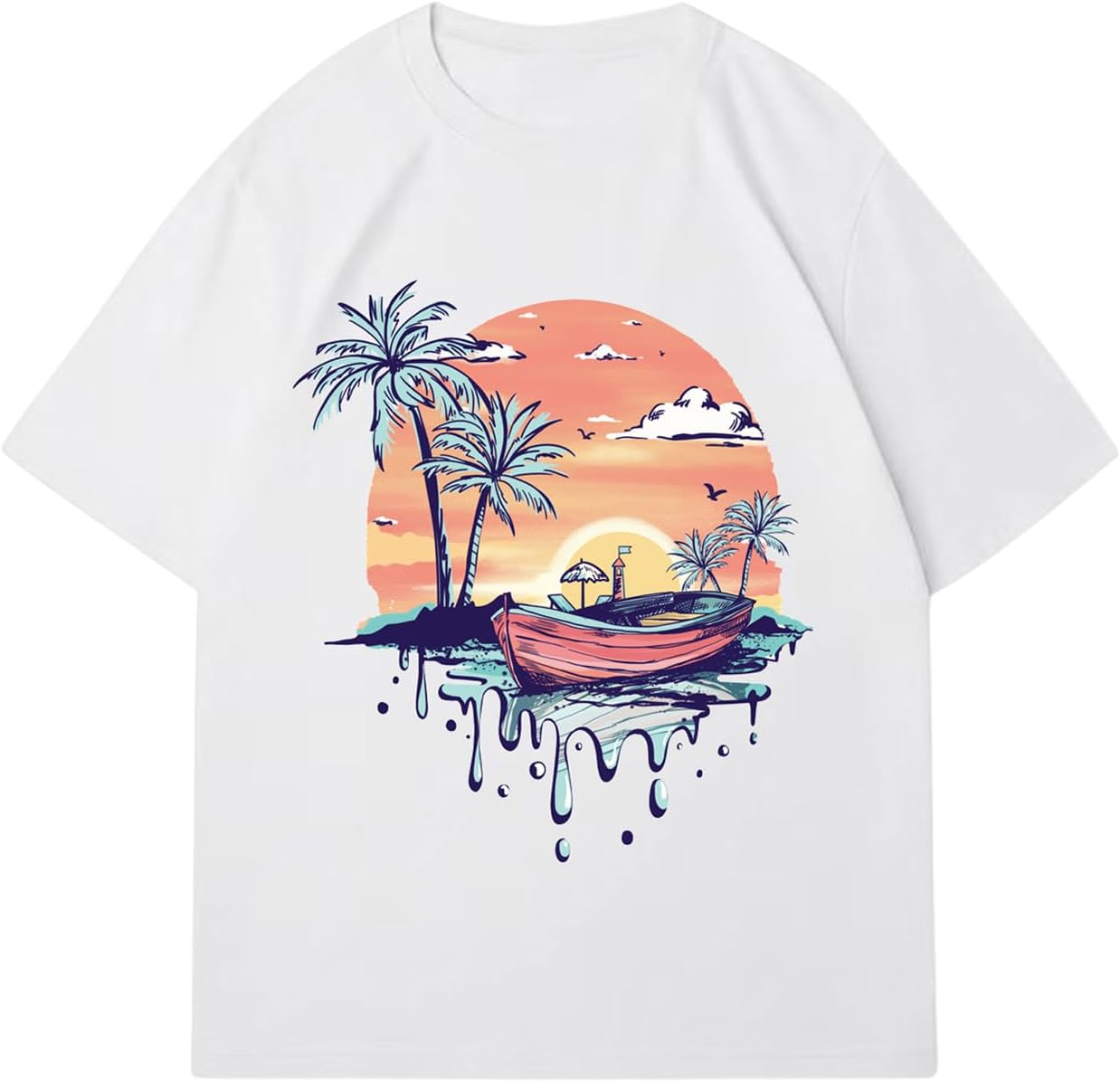 RoseSeek Women's Graphic Letter Tee Crew Neck Drop Shoulder Trendy Summer T Shirt Short Sleeve Vintage Car Print Top - Image 56