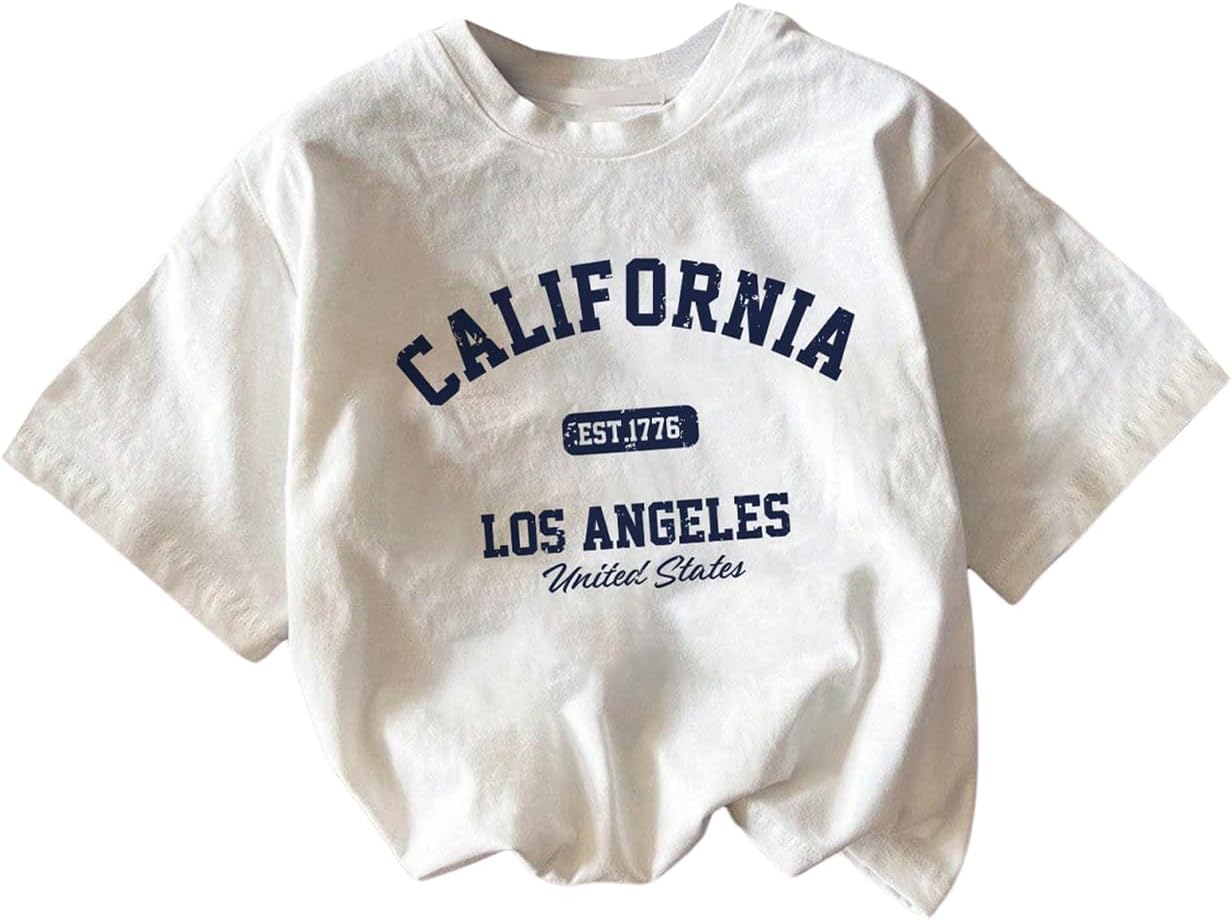 RoseSeek Women's Graphic Letter Tee Crew Neck Drop Shoulder Trendy Summer T Shirt Short Sleeve Vintage Car Print Top - Image 6