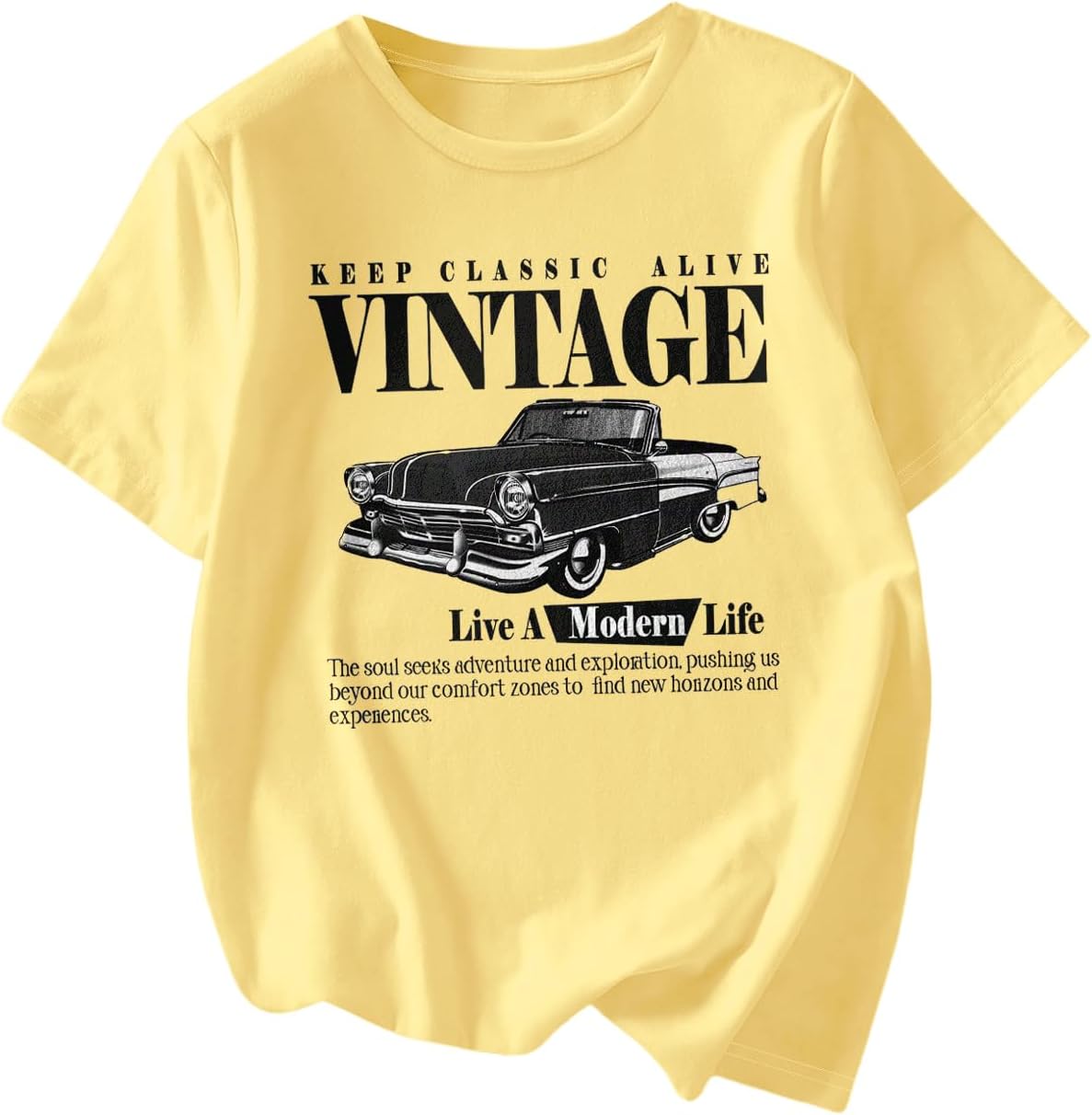 RoseSeek Women's Graphic Letter Tee Crew Neck Drop Shoulder Trendy Summer T Shirt Short Sleeve Vintage Car Print Top - Image 40