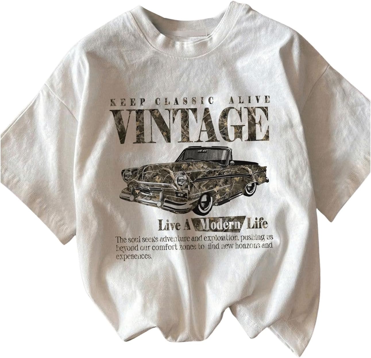 RoseSeek Women's Graphic Letter Tee Crew Neck Drop Shoulder Trendy Summer T Shirt Short Sleeve Vintage Car Print Top - Image 25