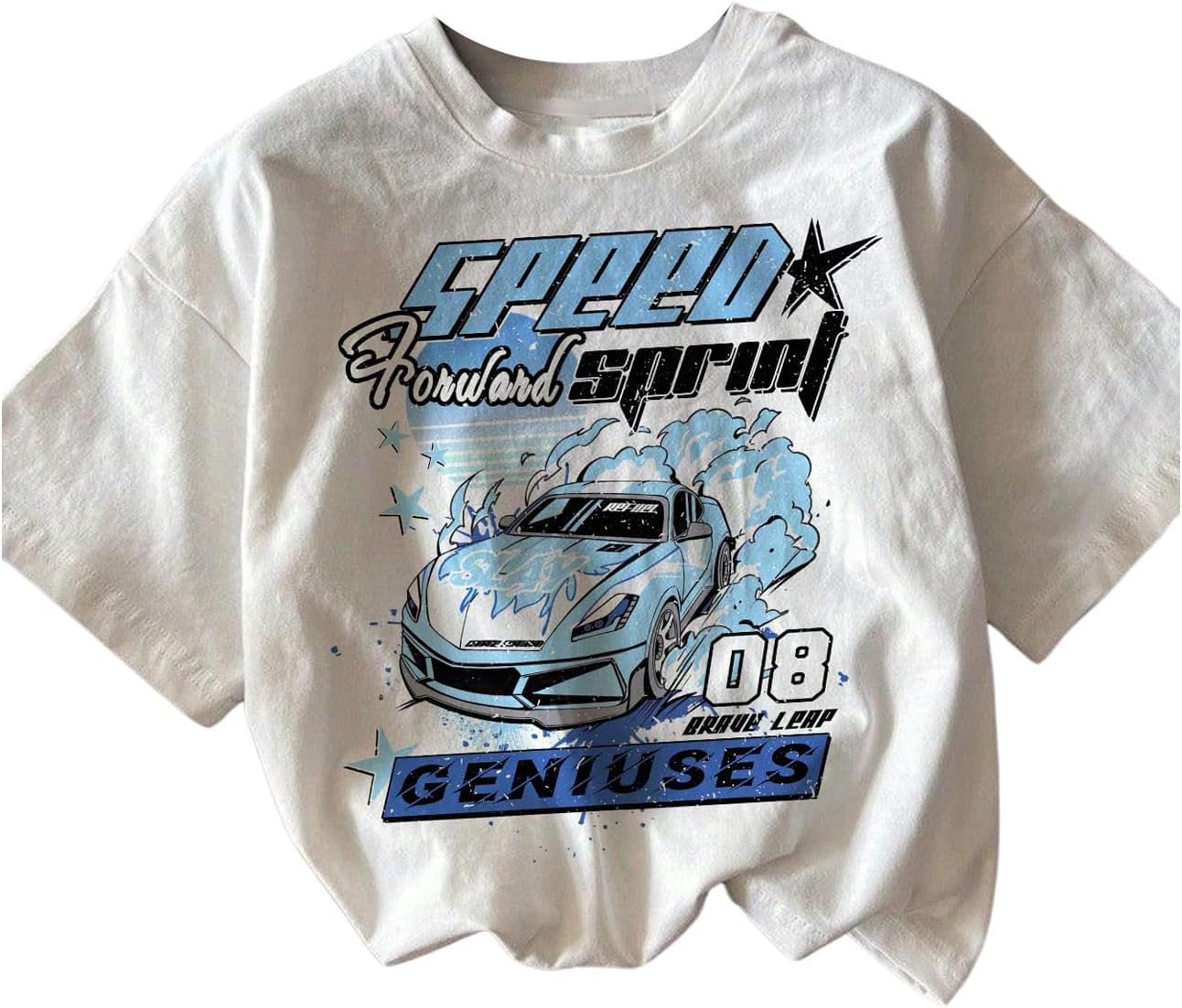 RoseSeek Women's Graphic Letter Tee Crew Neck Drop Shoulder Trendy Summer T Shirt Short Sleeve Vintage Car Print Top - Image 15