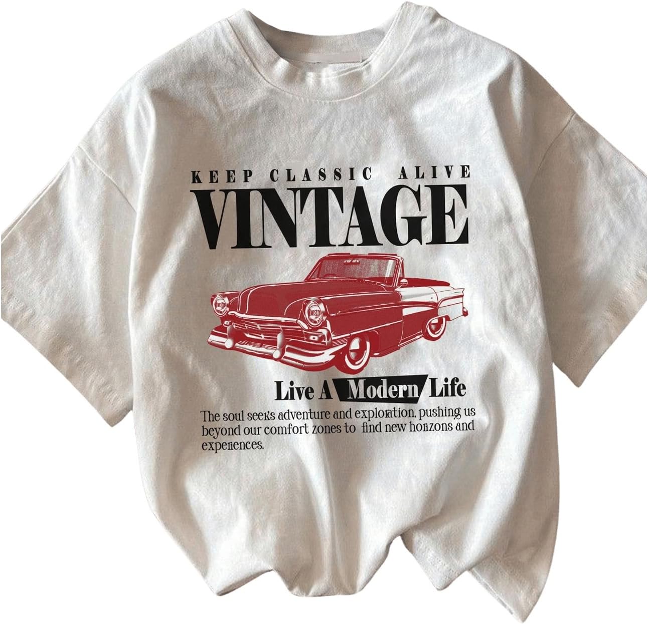 RoseSeek Women's Graphic Letter Tee Crew Neck Drop Shoulder Trendy Summer T Shirt Short Sleeve Vintage Car Print Top - Image 20