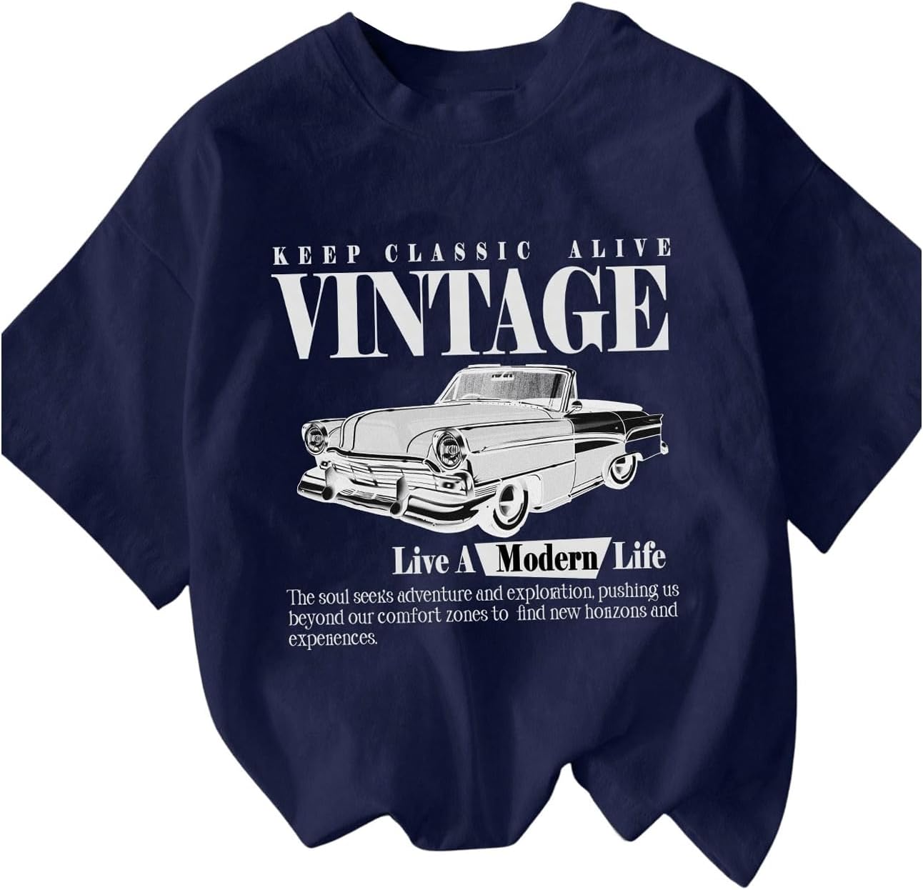 RoseSeek Women's Graphic Letter Tee Crew Neck Drop Shoulder Trendy Summer T Shirt Short Sleeve Vintage Car Print Top - Image 48