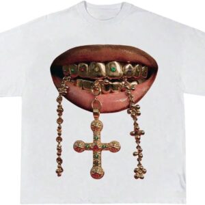 RoseSeek Women's Lip Graphic Oversized Tee Crew Neck Short Sleeve Drop Shoulder Hip Hop Shirts Streetwear