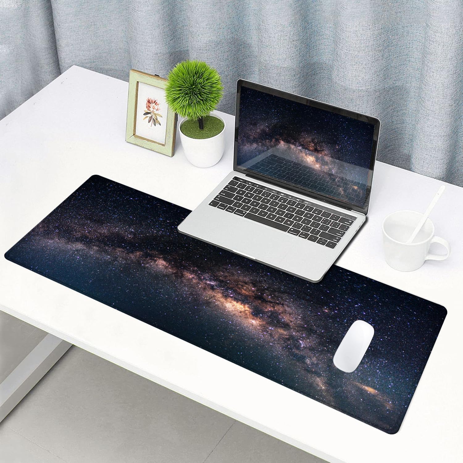 SANWUMIAN Large Gaming Mouse Pad with Stitched Edges, Galaxy Desk Mat, Extended XL Keyboard Pad, Non-Slip Rubber Base Desk Pad for Keyboard and Mouse, 31.5X11.8 inch - Image 6