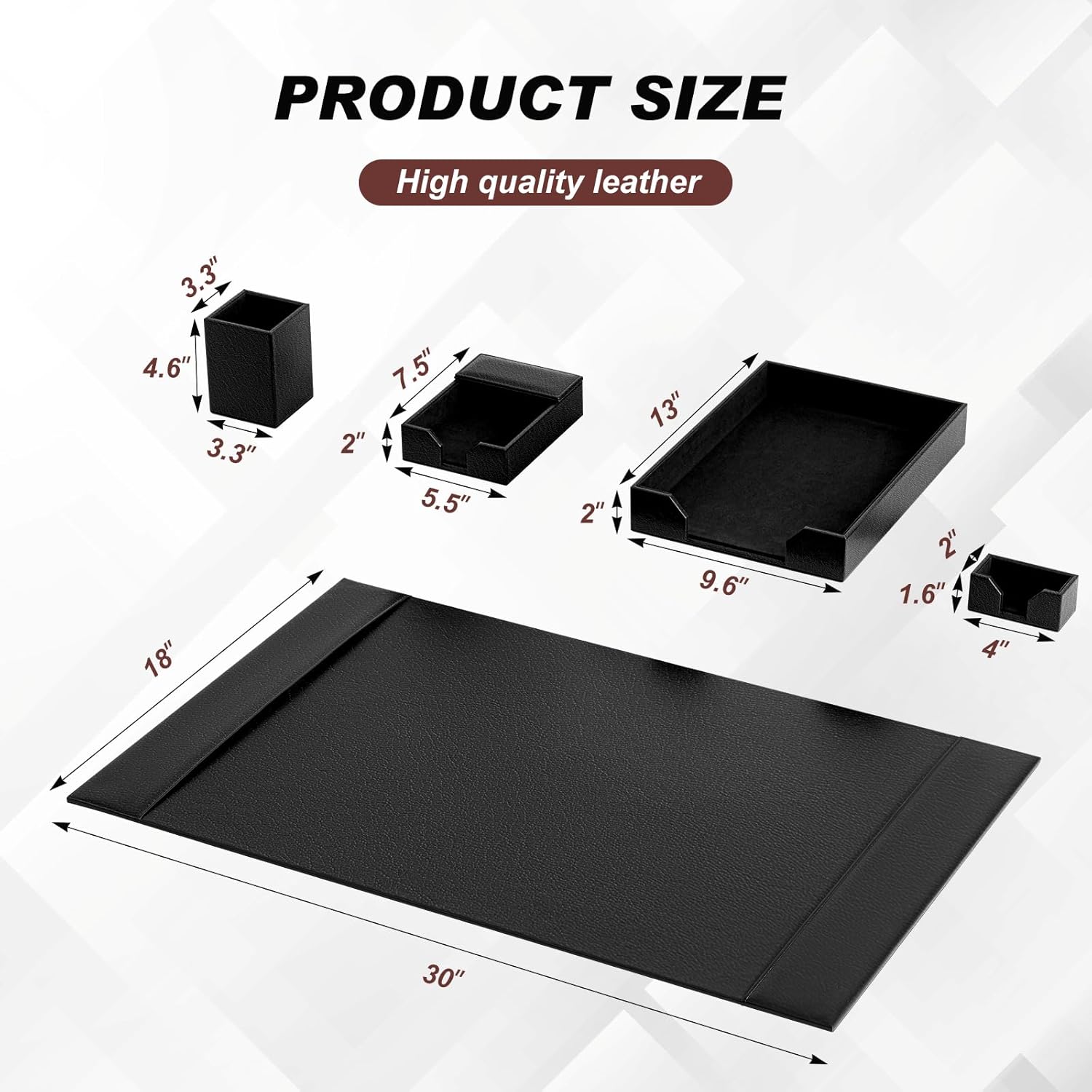 Sayglossy Leather Desk Pad Accessories Set - Blotter, Mat Protector, Organizer With Side Rails for Writing, Office, Home, Workplace Desktop Supplies (Black) - Image 3